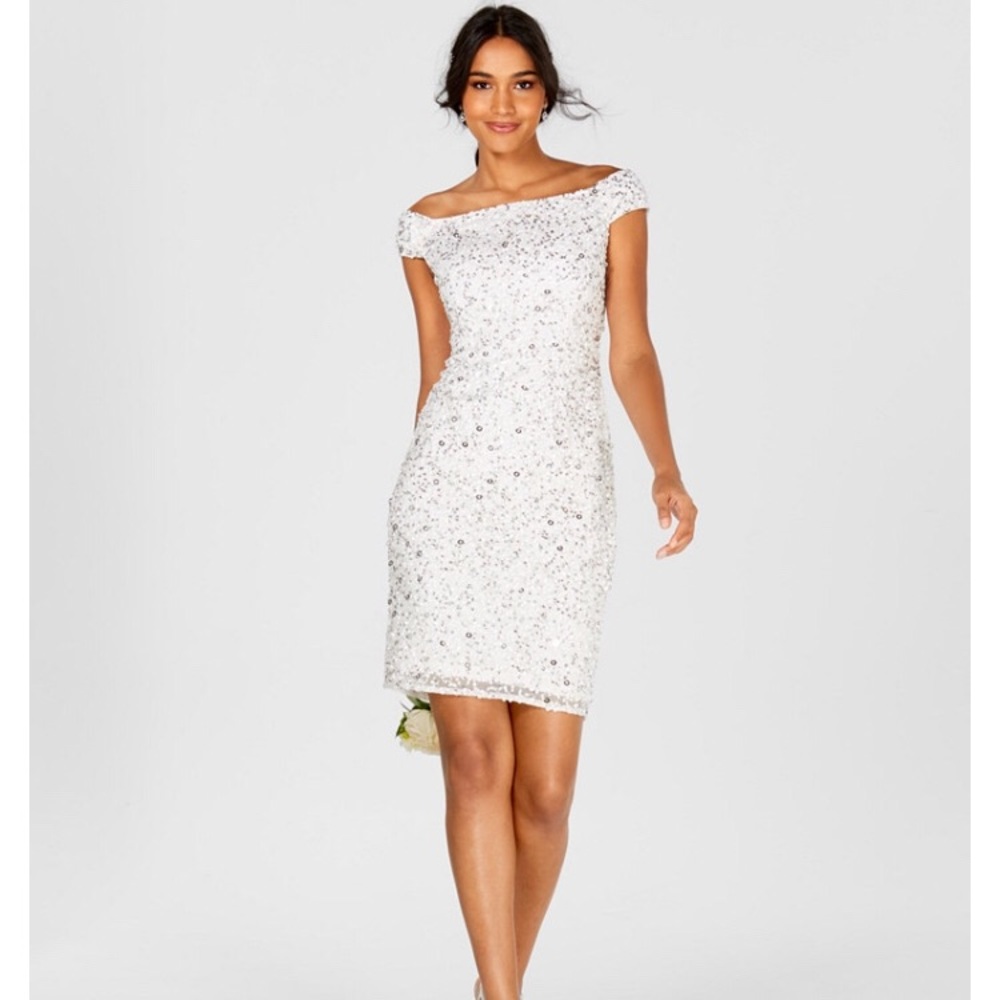 Adrianna papell White sequin beaded sheath dress